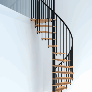 Metalen spiltrap BARI | Voor hoogte tot 329 cm | Treden van gelakt beukenhout en PVC leuning