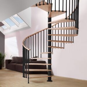 Metalen spiltrap LUCA | Voor hoogte 266 - 353 cm | Met treden van beukenhout of eikenhout