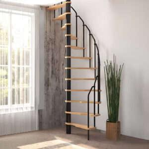 Ruimtebesparende spiltrap RADIUS | Hoogte tot 299 cm | Treden van gelakt beukenhout