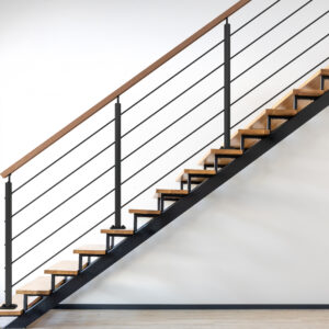 Aluminium balustrade ALU.W1L - 200 cm - Met vierkanten leuning van beukenhout - Compleet bouwpakket geschikt voor binnen - Laterale montage