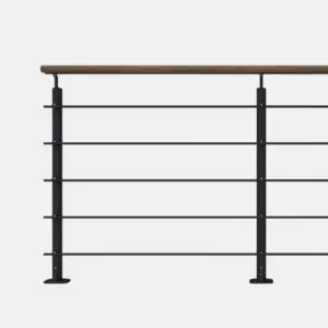 Aluminium balustrade ALUWOOD2-F - 200 cm - Met vierkanten beuken leuning - Compleet bouwpakket geschikt voor binnen - Vloermontage (kopie)