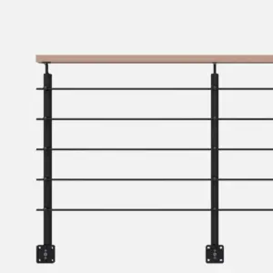 Aluminium balustrade ALUWOOD1-L - 200 cm - Met vierkanten beuken leuning - Compleet bouwpakket geschikt voor binnen - Vloermontage