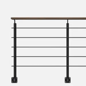 Aluminium balustrade ALUWOOD2-L - 200 cm - Met vierkanten beuken leuning - Compleet bouwpakket geschikt voor binnen - Vloermontage