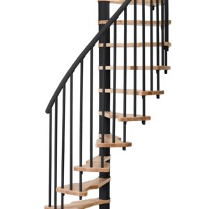Ruimtebesparende spiltrap APOLLO-S | 130cm diameter | Voor hoogte tot 305 cm | Treden van gelakt beukenhout